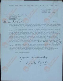 Park, Keith. Carta a Robert Wright, 24 febrero 1958