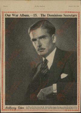 The war illustrated, Nº 15: "Nuestro album de guerra. Secretario de Estado de Asuntos de los Dominios, Anthony Eden". 18 diciembre 1939