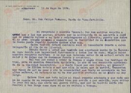 El Juez Permanente de Causas del Rif a Felipe Navarro, Barón de Casa-Davalillo. 1 mayo 1934