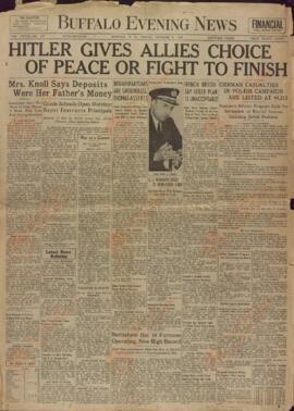 Buffalo Evening News. 6 octubre 1939. "Hitler da a los aliados la opción de la paz o de luchar hasta el final."