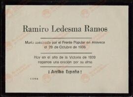 Ramiro Ledesma Ramos, asesinado el 29 de octubre de 1936 en Aravaca, por el Frente Popular. 1939.