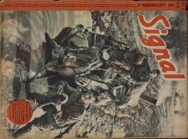 Signal. "¡Adelante de todos modos! Las carreteras soviéticas son las más miserables del mundo y se necesita toda la tenacidad de los soldados alemanes para superarlas". 2º Nº Septiembre 1941.