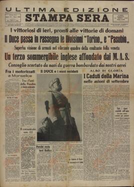 Stampa Sera. "El Duce pasa revista a las Divisiones Torino y pAsubio". Turín, 7 - 8 octubre 1940