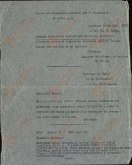 Vapor Uruguay. Sancho Contreras, Eduardo. Correspondencia para evitar la condena del prisionero. Santiago de Chile - Madrid, septiembre 1936