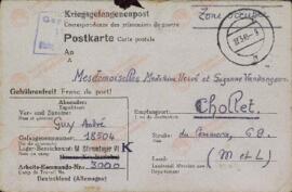 Postal enviada por André Guy, prisionero de guerra en Kriegsgefangenenlager, a Madeleine Hervé y Suzanne Vandangeon.