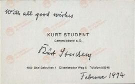 Student, Kurt (1890-1978). Febrero 1974