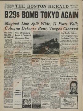 The Boston Herald. 27 noviembre 1944. "Los B29 bombardean Tokio de nuevo."