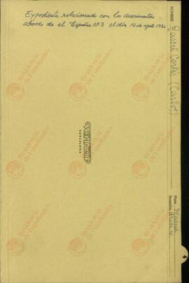 Pieza de Expediente de Juicio Militar sobre comportamiento(s) durante la Guerra Civil. Escritos de la defensa del piloto de la Marina Mercante Carlos Gasset en el proceso militar por su relación con los asesinatos a bordo del buque "España nº 3" el 14 de agosto de 1936.