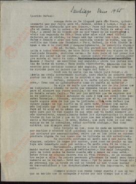 Vapor Uruguay. Sancho Contreras, Eduardo. Carta de Raquel Claro Velasco (esposa) a Rafael Sancho Contreras, conde de Montalvo (hermano). Enero 1945