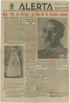 Alerta. Diario de Falange Española Tradicionalista y de las J.O.N.S. "Hoy, día de África, es día de la España nueva", 17 Julio 1938