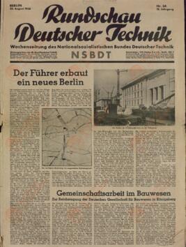 Revista Alemana de Tecnología. Semanario de la Liga Tecnológica Alemana, Berlín, 25 de Agosto de 1938
