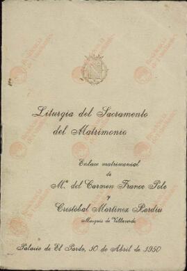 Franco Polo, M.ª del Carmen y Martínez Bordiú, Cristóbal. Liturgia de boda. El Pardo, 10 abril 1950