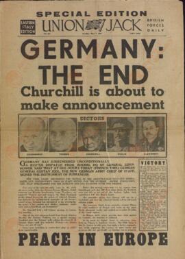 Union Jack, Special Edition. "Alemania: el final. Churchill a punto de hacer el anuncio". Lunes 7 de Mayo de 1945