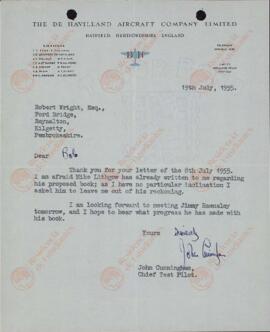 Cunningham, John. "Carta a Robert Wright". 19 Julio 1955