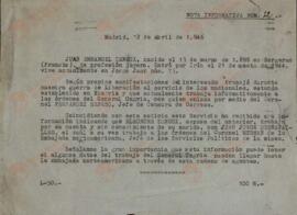 General Ungría. Embajada norteamericana. Madrid, 12 abril 1946