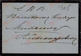 Carta y Sobre de la Zarina Alexandra Feodorovna al Gran Duque Mikhail. Amalienborg, 3 diciembre 1905