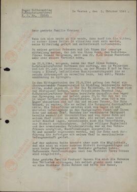 Kolbenschlag, Eugen. "Muy estimada familia Kratzer / Muy estimado señor Krazer. 5 octubre / 25 noviembre 1944"