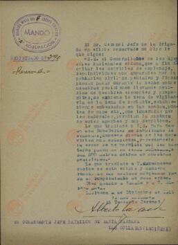 Instrucciones sobre prevención de espionaje en el frente. Leciñena, 24 diciembre 1937 (Guerra Civil).