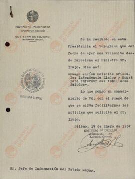 Gobierno de Euzkadi. Informes sobre oficiales Llados y Bonet. Bilbao, 19 enero 1937