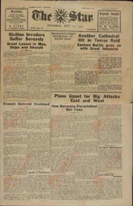 "The Star", el Periódico de la vieja Guernsey. 15 julio 1943. "Los invasores sicilianos sufren severamente."