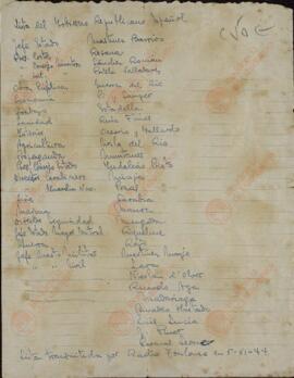 "Lista  del Gobierno Republicano Español". ¿5? noviembre 1944. Comunicado por Radio Toulousse.