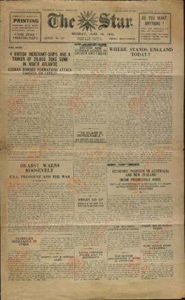 The Star, el Periódico más Antiguo de Guernsey. 16 Junio, 1941. "4 mercantes y un petrolero de 29.000 toneladas hundidos en el Atlántico Norte."