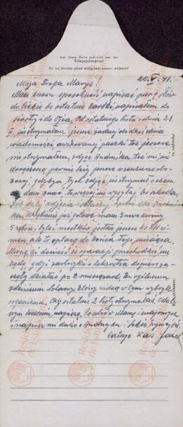 "Carta del prisionero de guerra Janek a Maria Lux". 20 mayo 1941